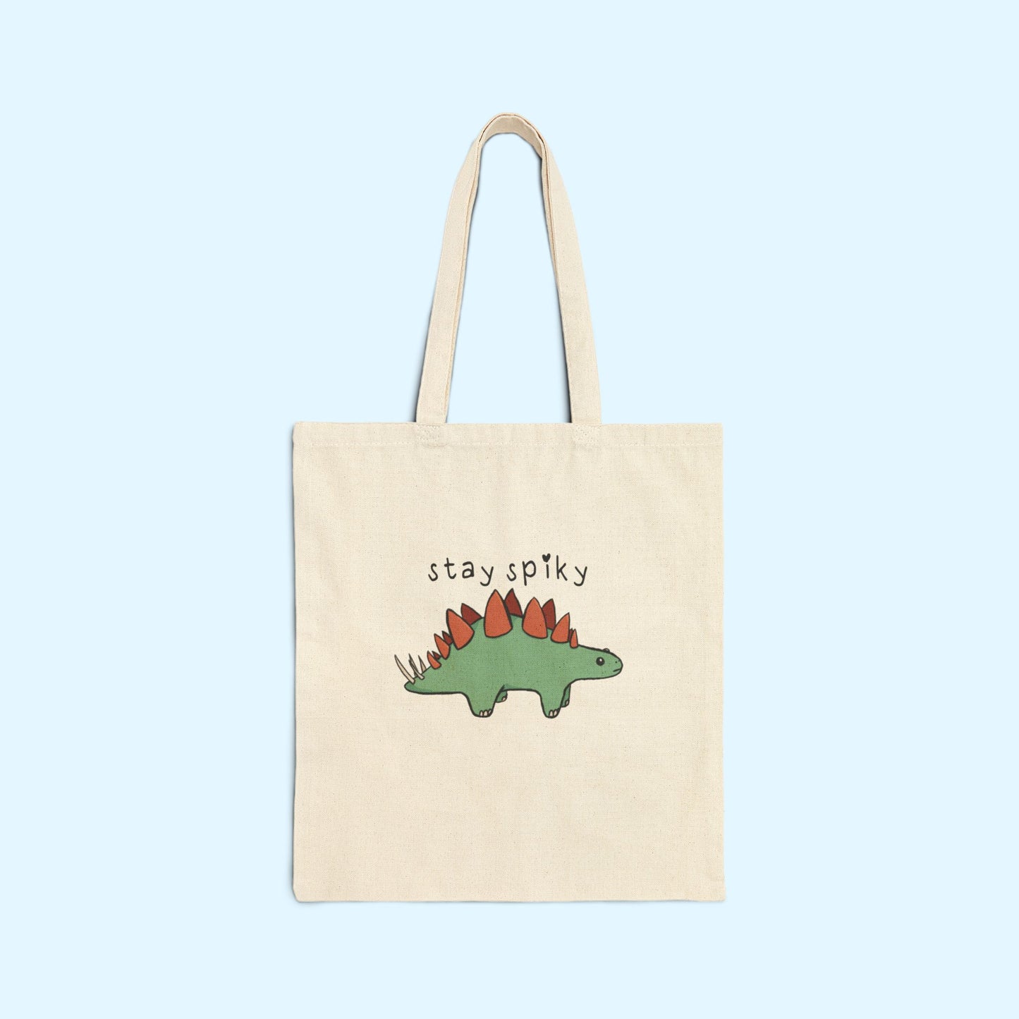 ‘Stay Spiky’ Sammy Stegosaurus Dinosaur Canvas Tote Bag