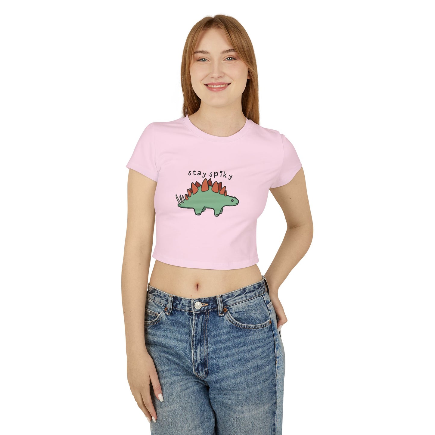 'Stay Spiky' Sammy Stegosaurus Dinosaur Crop Top - Women's Baby Tee