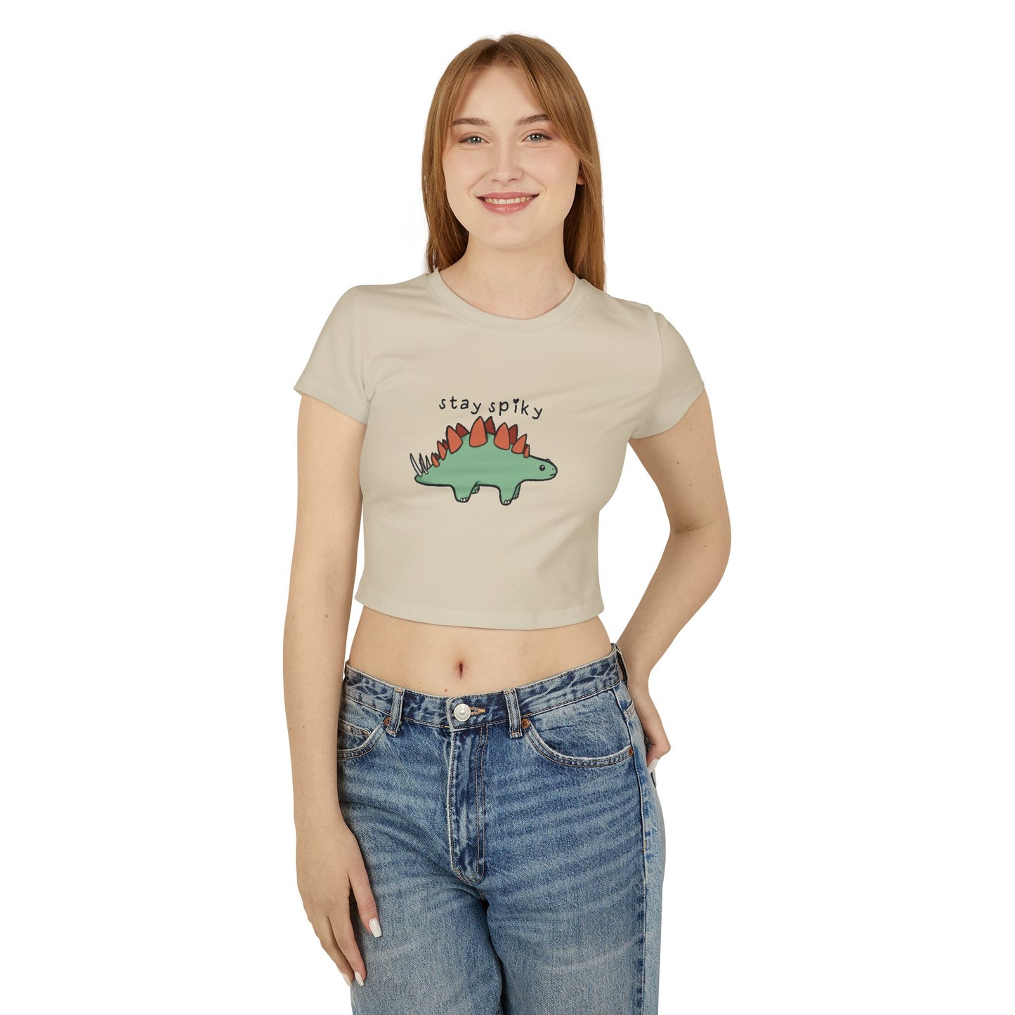 'Stay Spiky' Sammy Stegosaurus Dinosaur Crop Top - Women's Baby Tee
