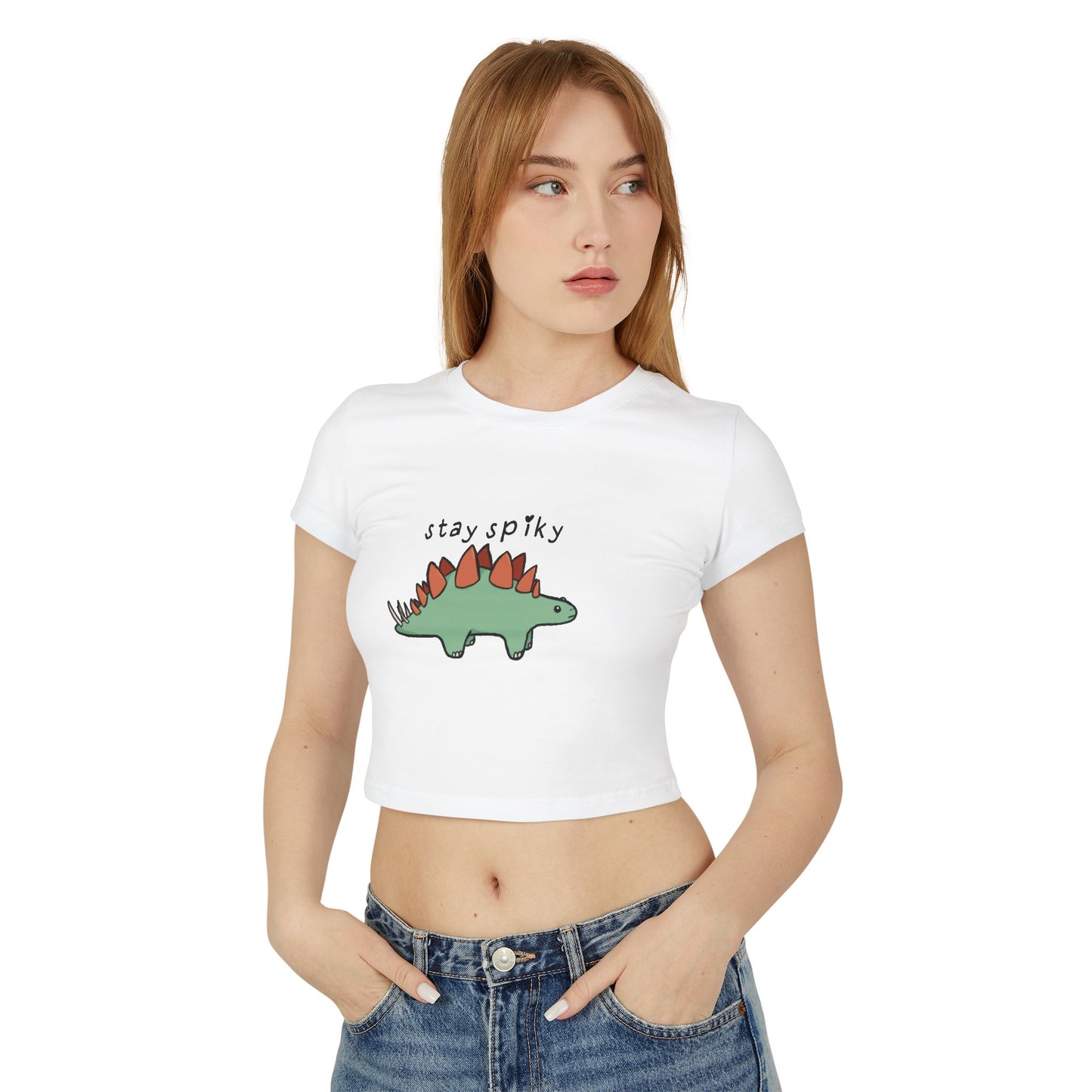'Stay Spiky' Sammy Stegosaurus Dinosaur Crop Top - Women's Baby Tee