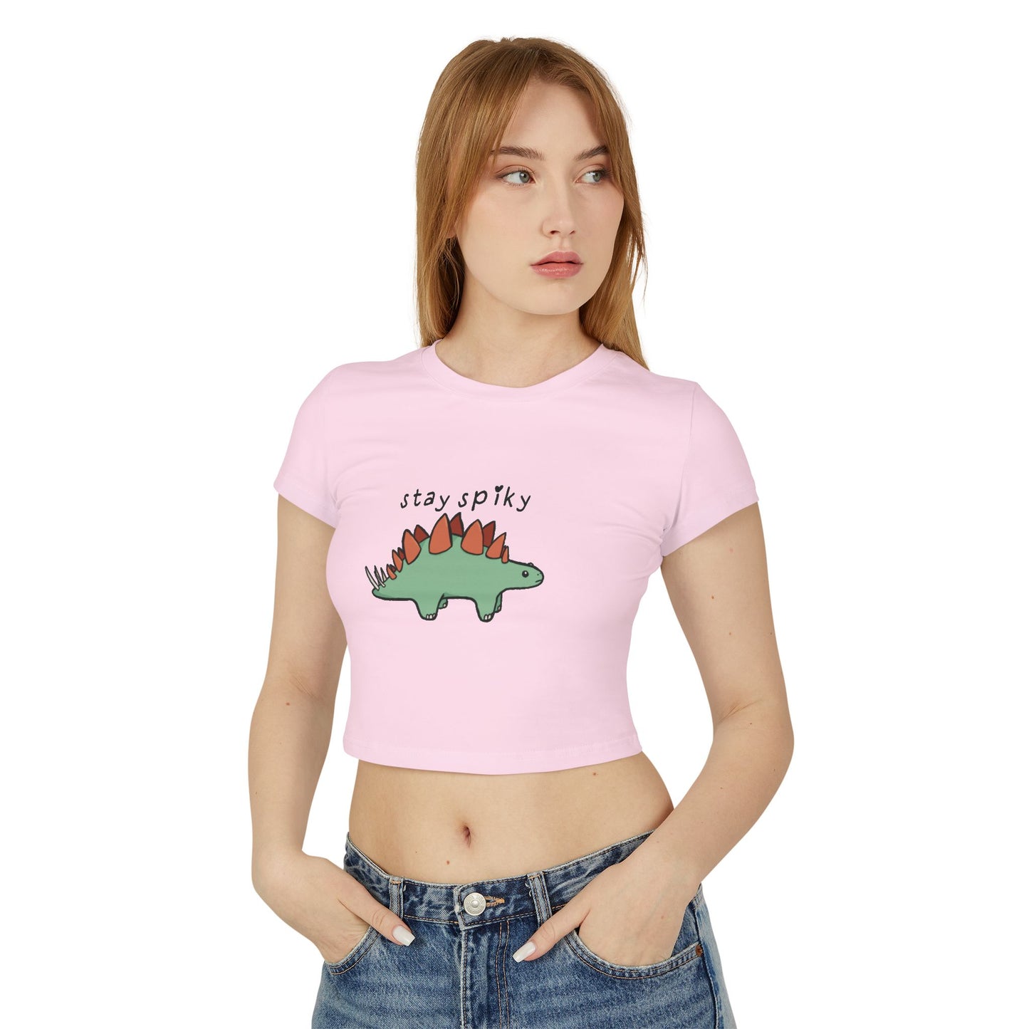 'Stay Spiky' Sammy Stegosaurus Dinosaur Crop Top - Women's Baby Tee