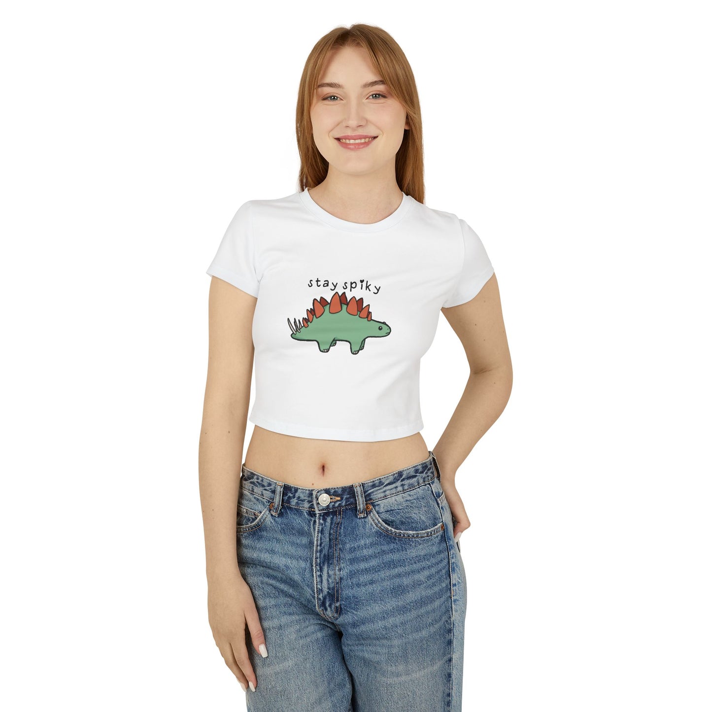 'Stay Spiky' Sammy Stegosaurus Dinosaur Crop Top - Women's Baby Tee