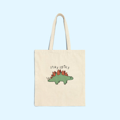 ‘Stay Spiky’ Sammy Stegosaurus Dinosaur Canvas Tote Bag
