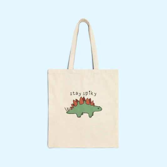 ‘Stay Spiky’ Sammy Stegosaurus Dinosaur Canvas Tote Bag