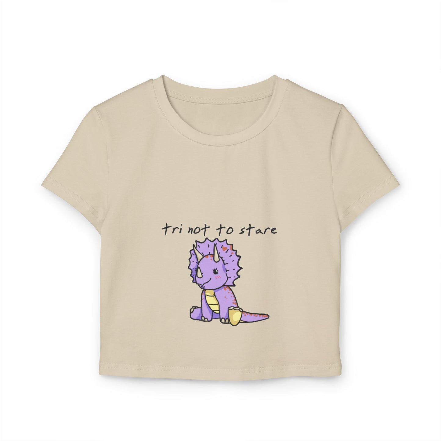 ‘Tri not to Stare’ Trixie Triceratops Dinosaur Crop Top - Women’s Baby Tee