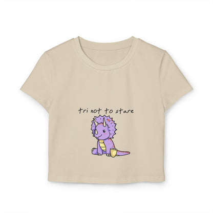 ‘Tri not to Stare’ Trixie Triceratops Dinosaur Crop Top - Women’s Baby Tee