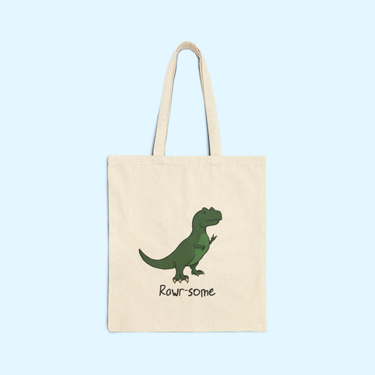 ‘Rawr-some’ Tori T. Rex  Dinosaur Canvas Tote Bag