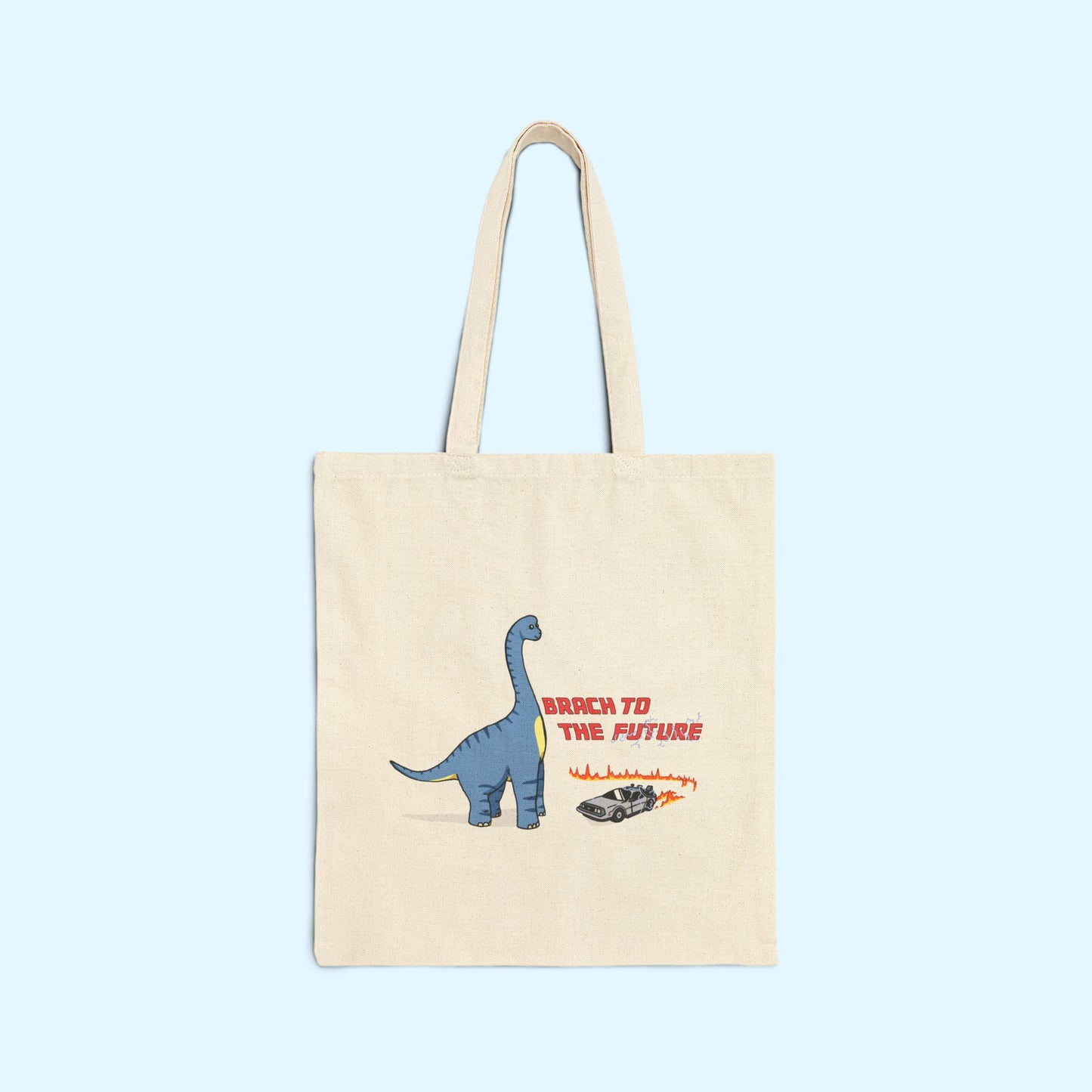 ‘Brach to the Future’ Billy Brachiosaurus Dinosaur Canvas Tote Bag