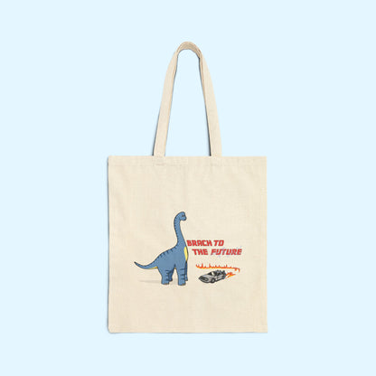 ‘Brach to the Future’ Billy Brachiosaurus Dinosaur Canvas Tote Bag