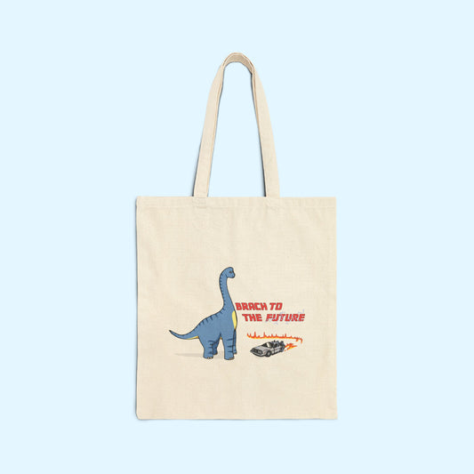 ‘Brach to the Future’ Billy Brachiosaurus Dinosaur Canvas Tote Bag