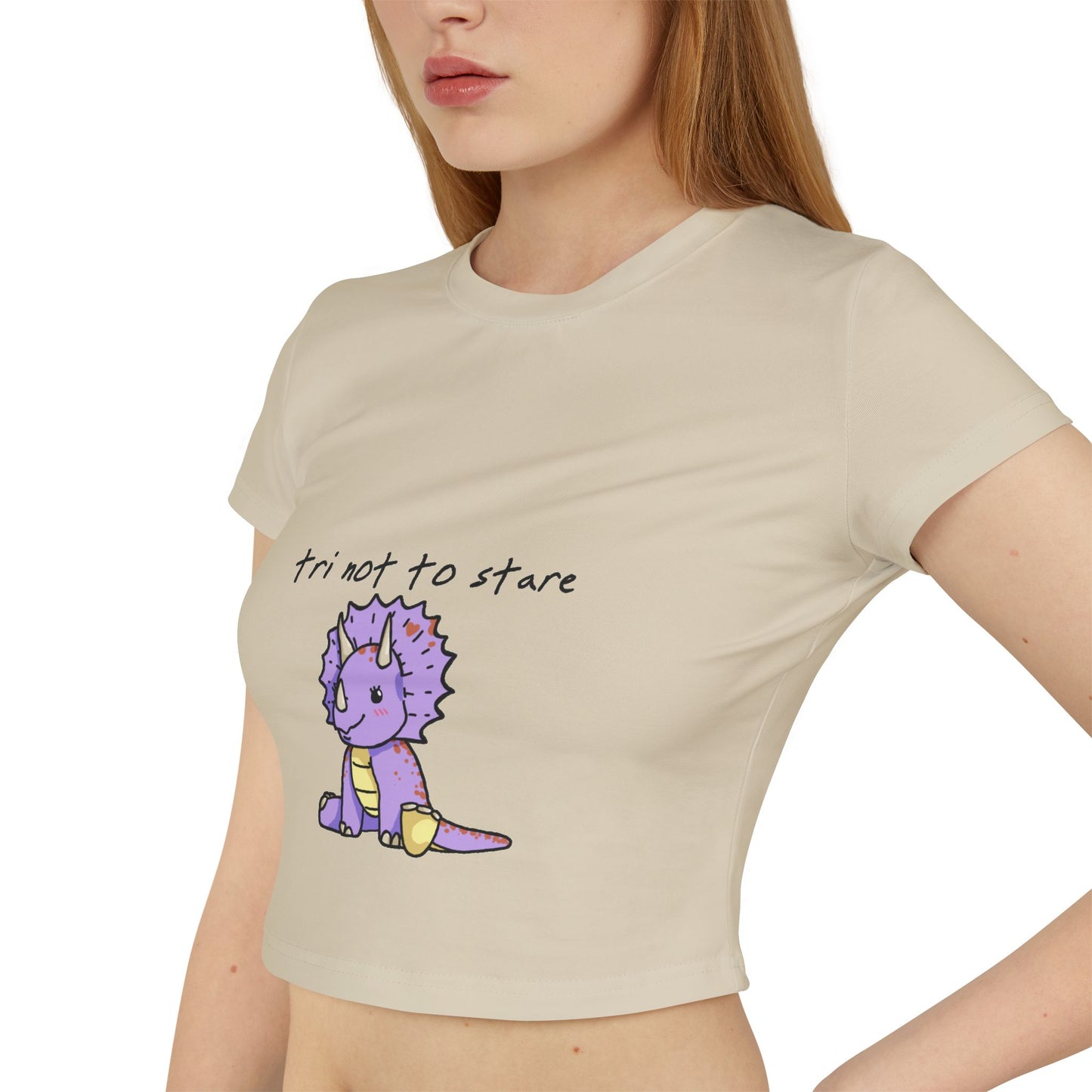 ‘Tri not to Stare’ Trixie Triceratops Dinosaur Crop Top - Women’s Baby Tee