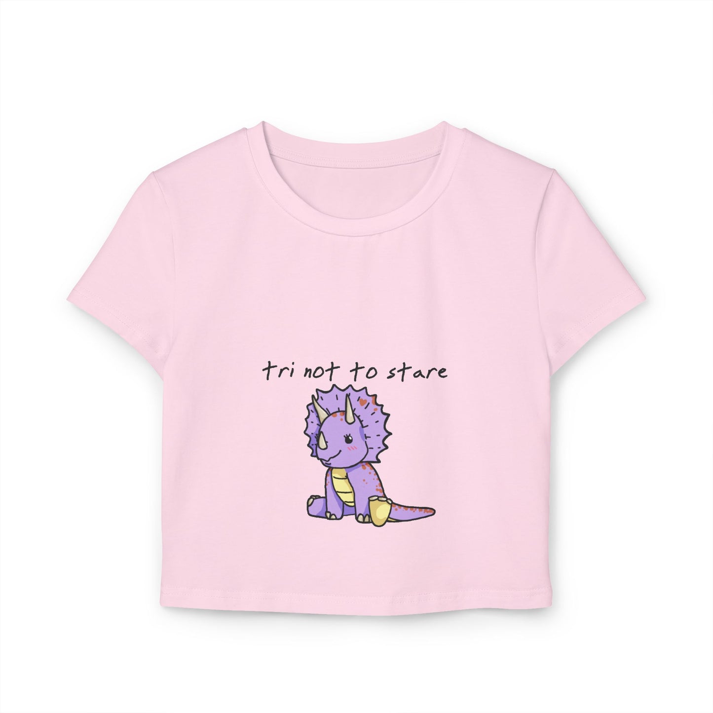 ‘Tri not to Stare’ Trixie Triceratops Dinosaur Crop Top - Women’s Baby Tee