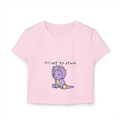 ‘Tri not to Stare’ Trixie Triceratops Dinosaur Crop Top - Women’s Baby Tee