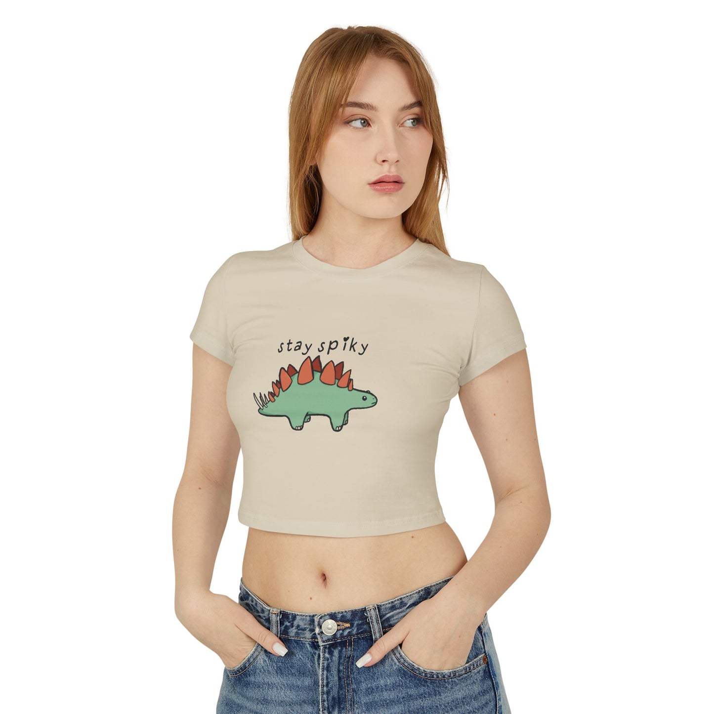 'Stay Spiky' Sammy Stegosaurus Dinosaur Crop Top - Women's Baby Tee
